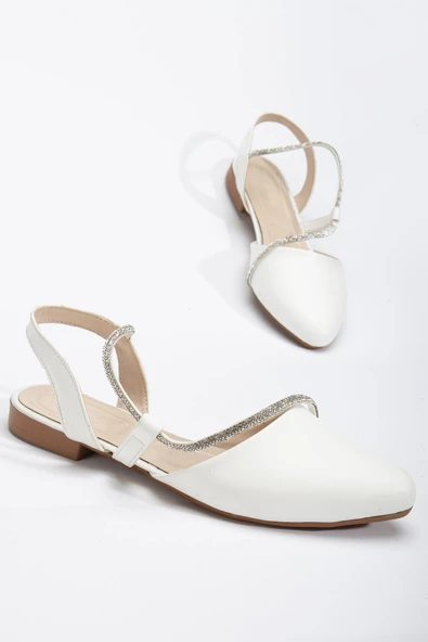 Zowie Kadın Beyaz Taşlı Arkası Kapalı Burunlu Ortopedik Babet - 3