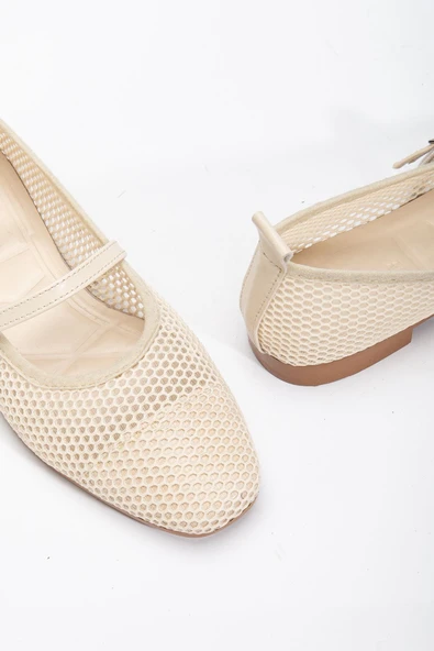 Luan Bej Kadın Fileli Tek Bantlı Rahat Ergonomik Babet Yumuşak Taban - Resim 3