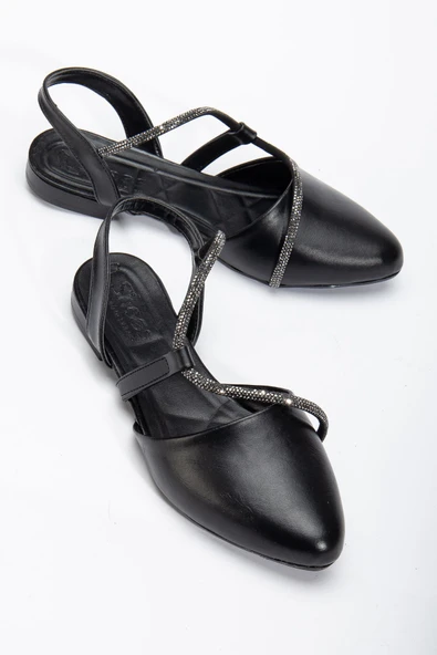 Zowie Kadın Siyah Taşlı Arkası Kapalı Burunlu Ortopedik Babet - 3