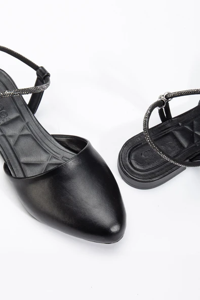 Palmeira Kadın Siyah Taşlı Arkası Kapalı Burunlu Ortopedik Babet - 3