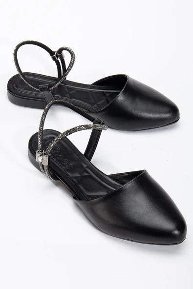 Palmeira Kadın Siyah Taşlı Arkası Kapalı Burunlu Ortopedik Babet