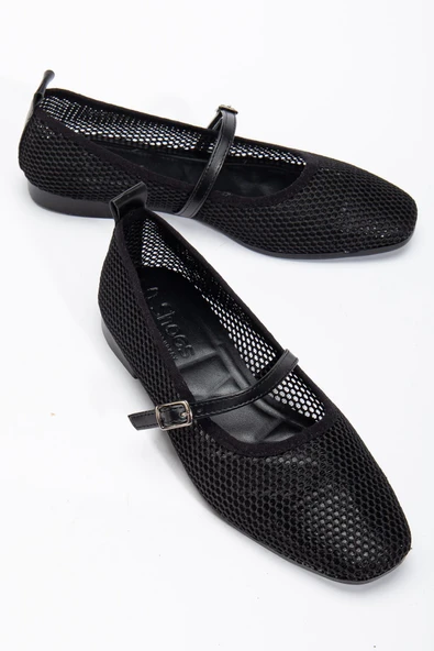 Luan Siyah Kadın Fileli Tek Bantlı Rahat Ergonomik Babet Yumuşak Taban - 2