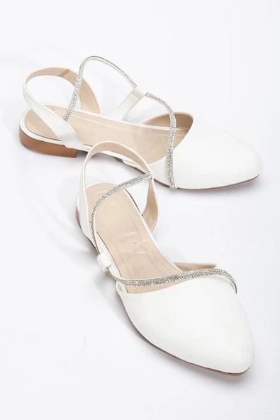 Zowie Kadın Beyaz Taşlı Arkası Kapalı Burunlu Ortopedik Babet - 2