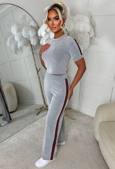 Kadın Ottoman Kumaş şerit Detaylı Ikili Takım - Resim 2