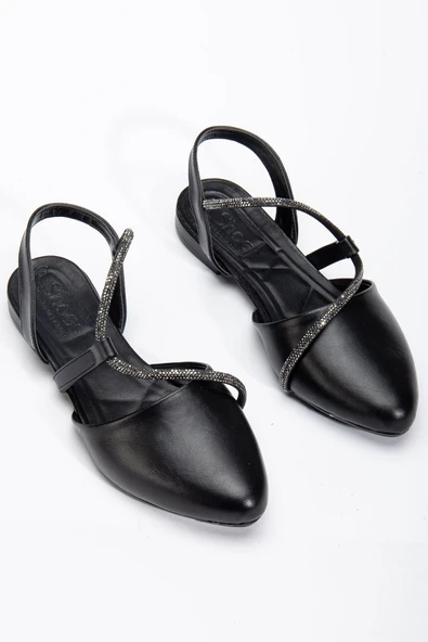 Zowie Kadın Siyah Taşlı Arkası Kapalı Burunlu Ortopedik Babet - 2