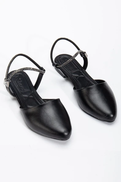 Palmeira Kadın Siyah Taşlı Arkası Kapalı Burunlu Ortopedik Babet - 2