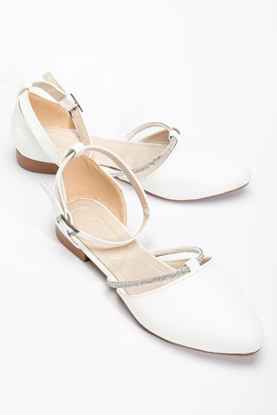 Silver Kadın Beyaz Taşlı Arkası Kapalı Ortopedik Topuklu Ayakkabı - Resim 2