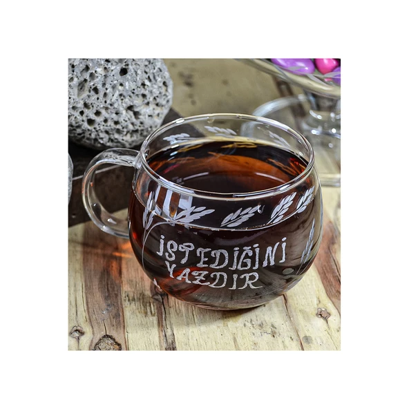 Decocia Kişiye Özel İsimli Kulplu Borosilikat Cam Kupa Bardak 410cc - Resim 3