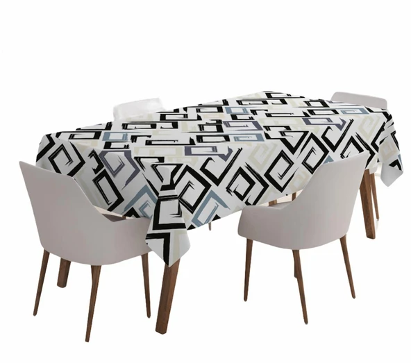 Gri Siyah Labirent Desenli Dijital Baskılı Leke Tutmaz Masa Örtüsü - 2