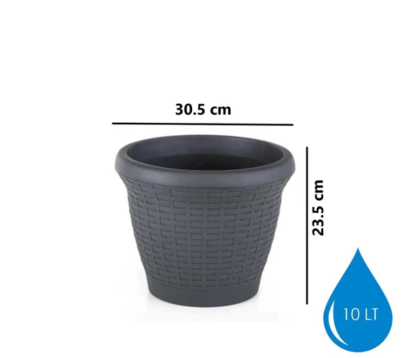 Omnipazar SO-HS03 Plastik Hasır Desenli Dekoratif Saksı 10 Litre No 3 - 7