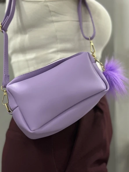Ponpon mor cilt çanta - 3