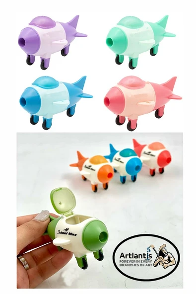 Uçak Figürlü Silgili Kalemtraş 4 lü 1 Paket Bubu Uçak Şekilli Silgili Kalemtraş Sevimli Erkek Çocuk Kalemtraş ve Silgi - 3