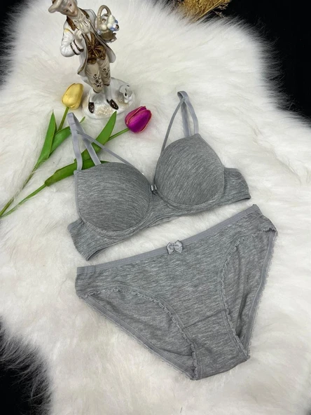 Karaz 2501 Dolgulu Çapraz İpli Sütyen Takım Gri 80 BEDEN ürün görseli