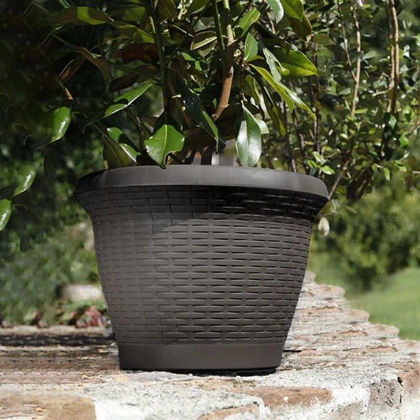 Omnipazar SO-HS06 Plastik Hasır Desenli Dekoratif Saksı 42 Litre No 6 - 7
