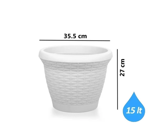 Omnipazar SO-HS04 Plastik Hasır Desenli Dekoratif Saksı 15 Litre No 4 - 8