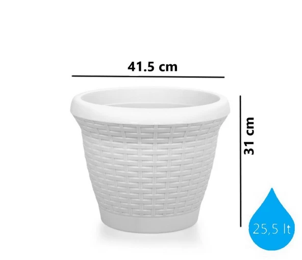 Omnipazar SO-HS05 Plastik Hasır Desenli Dekoratif Saksı 25 Litre No 5 - 11