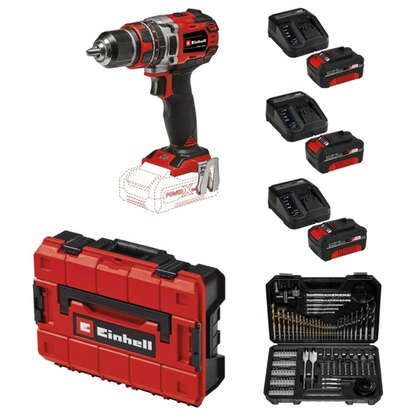Einhell Tp-Cd 18/50 Li-I Bl Solo Akülü Vidalama + 3 x 4 Ah Akü ve 103 Parça Uç Seti (Çanta Dahil)