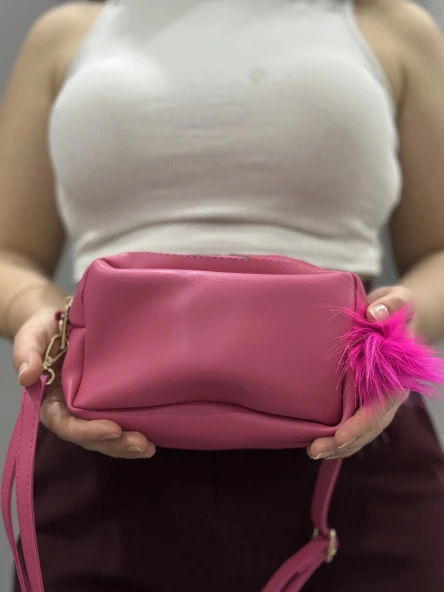 Ponpon fuşya cilt çanta - 3