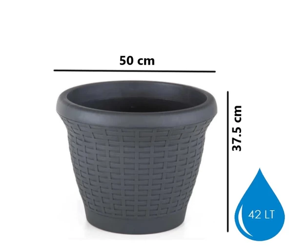 Omnipazar SO-HS06 Plastik Hasır Desenli Dekoratif Saksı 42 Litre No 6 - 6