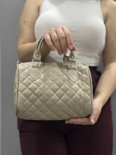 Kapaksız kapitone bej cilt çanta - 3