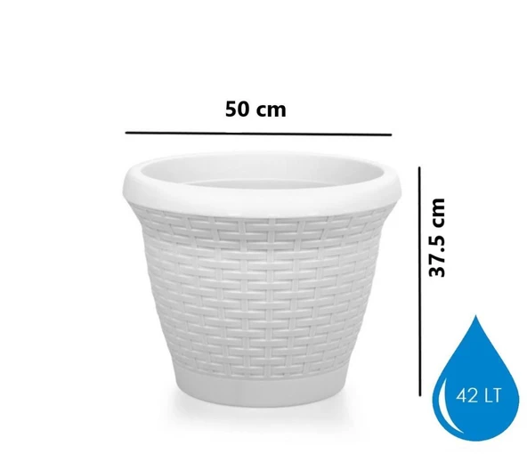 Omnipazar SO-HS06 Plastik Hasır Desenli Dekoratif Saksı 42 Litre No 6 - 2