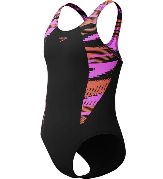 Speedo Muscleback Kız Çocuk Mayosu (Siyah-Mor)