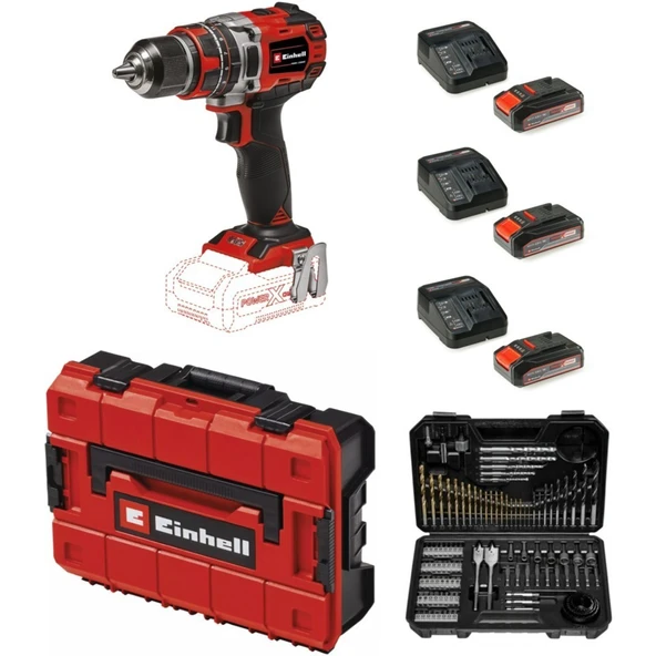 Einhell Tp-Cd 18/50 Li-I Bl Solo Akülü Vidalama + 3 x 2.5 Ah Akü ve 103 Parça Uç Seti (Çanta Dahil)