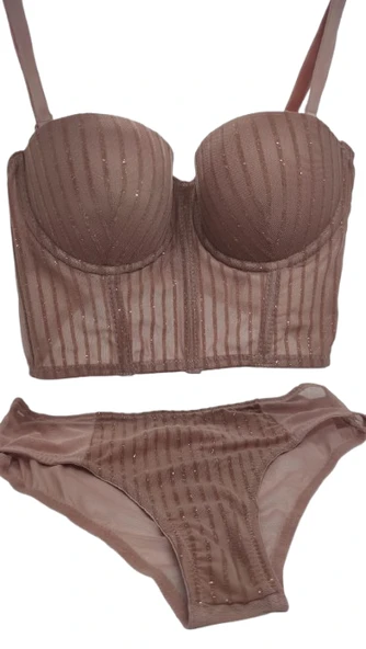 İpek Simli Korseli Destekli Sütyen Takımı - Resim 2