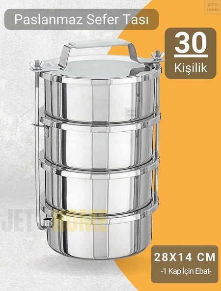 4’lü Sefer Tası 28x14 cm Yemek Taşıma Kabı Paslanmaz Çelik No:9 Kapasite 30 Kişilik