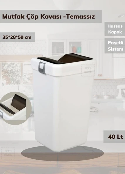 Çöp Kovası Bas Çek Mutfak Banyo Çöp Kutusu Beyaz 40 Litre