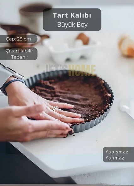 Büyük Boy Tart Kalıbı Çıkartılabilir Tabanlı Turta Kalıbı Karbon Çelik Kek Kalıbı 28 cm - 2