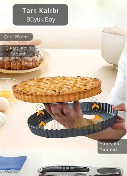 Büyük Boy Tart Kalıbı Çıkartılabilir Tabanlı Turta Kalıbı Karbon Çelik Kek Kalıbı 28 cm - 3