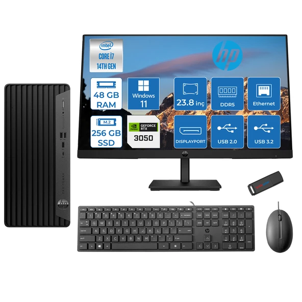 Hp Pro Tower 400 G9 Intel Core I7 14700 48GB Ddr5 256GB SSD 23.8" Fhd Windows 11 Pro Nvidia RTX3050-6GB Masaüstü Bilgisayar 235V5M2ESRTX3050P21 + Zetta USB Bellek