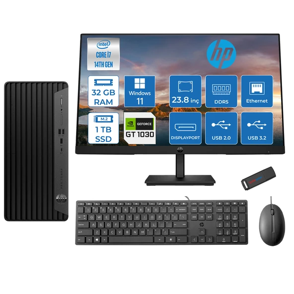 Hp Pro Tower 400 G9 Intel Core I7 14700 32GB Ddr5 1tb SSD 23.8" Fhd Windows 11 Home Nvidia GT1030-4GB Masaüstü Bilgisayar 235V5M2ESGT1030H18 + Zetta USB Bellek