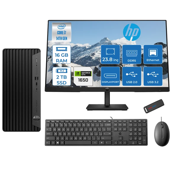 Hp Pro Tower 400 G9 Intel Core I7 14700 16GB Ddr5 2tb SSD 23.8" Fhd Freedos Nvidia GTX1650-4GB Masaüstü Bilgisayar 235V5M2ESGTX1650F09 + Zetta USB Bellek