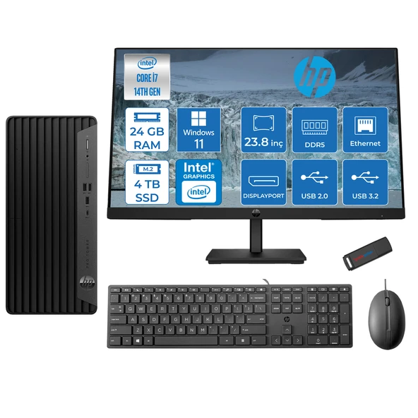 Hp Pro Tower 400 G9 Intel Core I7 14700 24GB Ddr5 4tb SSD 23.8" Fhd Windows 11 Pro Intel® UHD Graphics 730 Masaüstü Bilgisayar 235V5M2ESP15 + Zetta USB Bellek