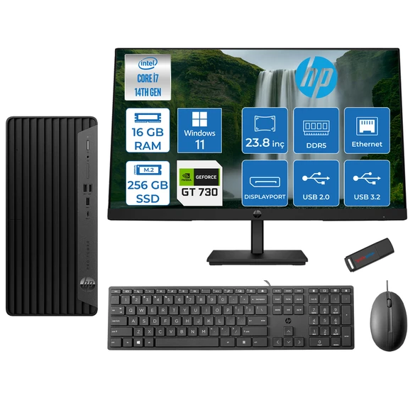 Hp Pro Tower 400 G9 Intel Core I7 14700 16GB Ddr5 256GB SSD 23.8" Fhd Windows 11 Home Nvidia GT730-4GB Masaüstü Bilgisayar 235V5M2ESGT730H06 + Zetta USB Bellek