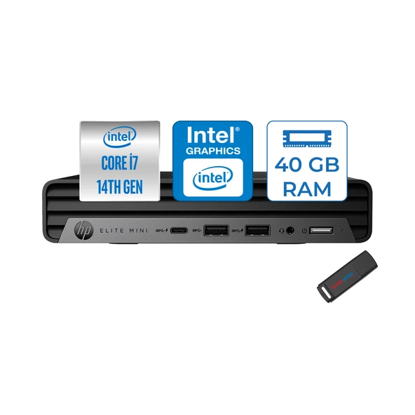 Hp Elite Mini 800 G9 Intel Core I7 14700 40GB Ddr5 512GB SSD Freedos Intel UHD Grafik Mini Masaüstü Bilgisayar 622X5ETF13 + Zetta Flash Bellek