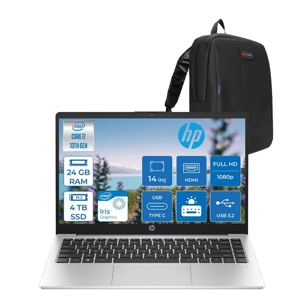 Hp 240 G10 Intel Core I7 1360P 24GB 4tb SSD 14" Fhd Freedos Taşınabilir Bilgisayar G108A557EAF10+ZETTAÇANTA