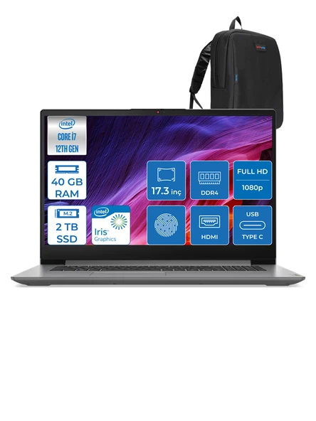 Lenovo Ideapad 3 17IAU7 82RL00DTTX I7 1255U 40GB 2tb SSD  Intel® Iris® Xe Graphics Windows 11 Home 17.3" Fhd IPS Taşınabilir Bilgisayar 82RL00DTTXH15 + Zettaçanta ürün görseli