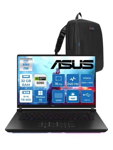Asus Rog Strix Scar 16 G635LX-RW145 Ultra 9 275HX Aı 32GB GB 4tb Ssd+4tb SSD 24GB/RTX5090 Gddr7 175W 16" Wqxga 240Hz 3ms 1200NITS WIN11HOME Gaming Laptop WRW14516+ZETTAÇANTA
