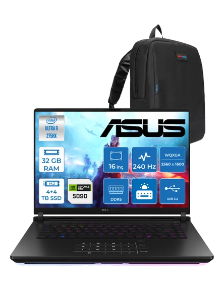 Asus Rog Strix Scar 16 G635LX-RW145 Ultra 9 275HX Aı 32GB GB 4tb Ssd+4tb SSD 24GB/RTX5090 Gddr7 175W 16" Wqxga 240Hz 3ms 1200NITS Freedos Gaming Laptop WRWF14516+ZETTAÇANTA