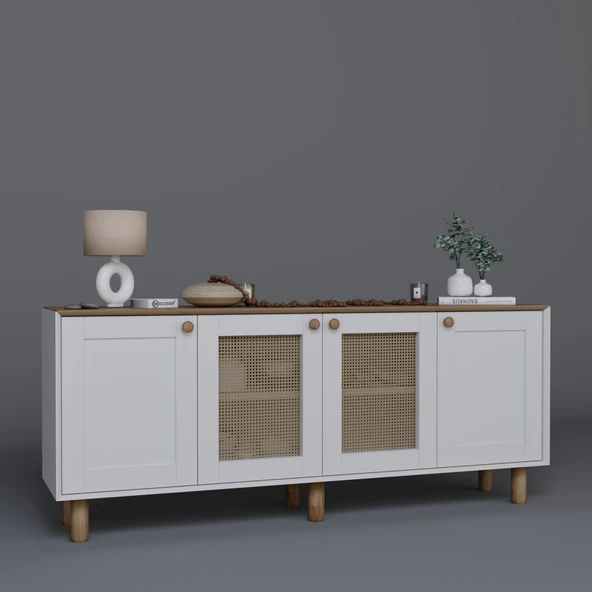 Midoser Bohem Serisi Natura 2 KAPAK Pvc Hasır Desen Mat Beyaz - Açık Ceviz Konsol - 5