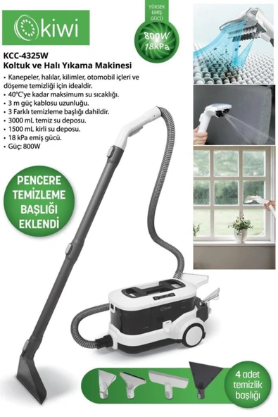 Kiwi Yeni Ekstra (4325 YENİ MODEL) Pencere Temizleme Aparatlı Koltuk Halı Yıkama Ve Leke Çıkartma Ma