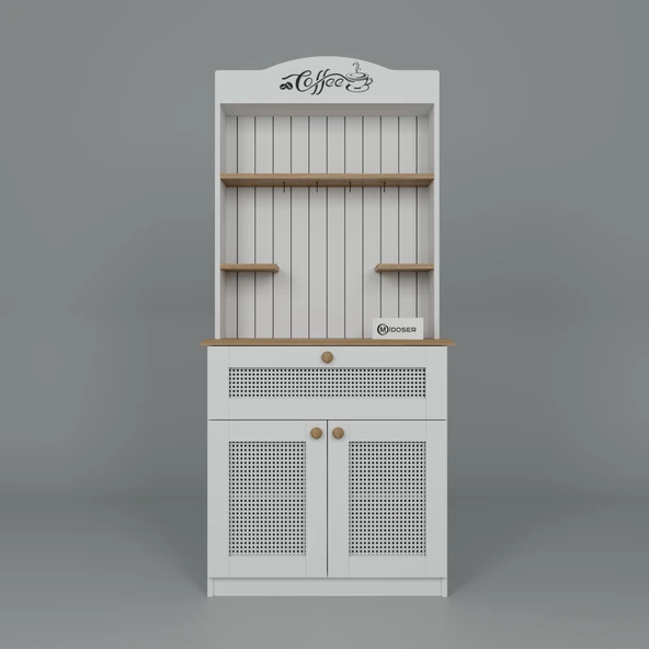 Midoser Lucas 2 Kapaklı Çekmeceli Pvc Hasır Desen Kahve Köşesi & Çok Amaçlı Mutfak Dolabı-Açık Ceviz & Beyaz - 5