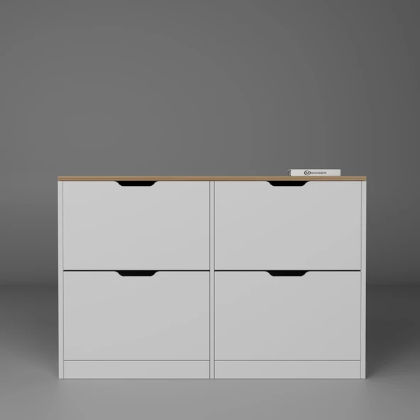 Midoser Nisan Düşer Kapak 4 Bölmeli Ayakkabılık Beyaz-ceviz 120 Cm - 6