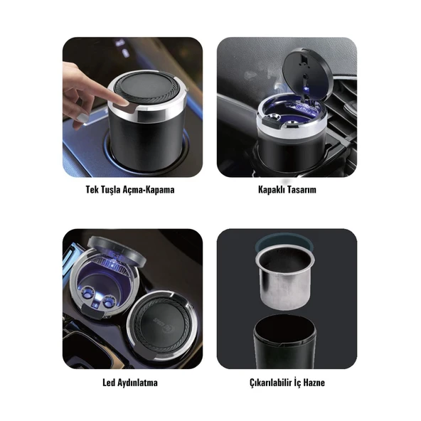 Space24 SP124 Led Işıklı Araç İçi Küllük Siyah - 3