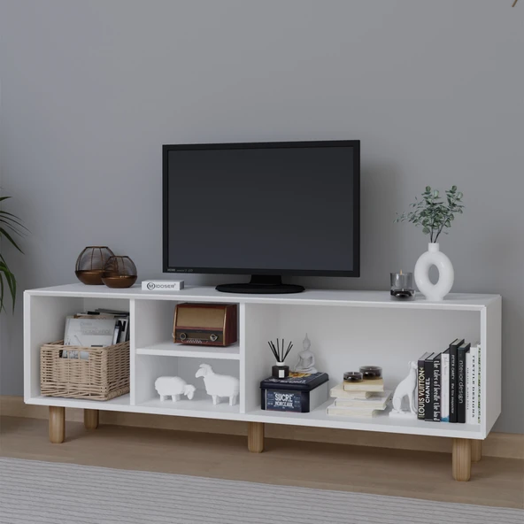 Midoser Bohem Serisi Natura Mat Beyaz Pvc Hasır Desen Tv Ünitesi - 4