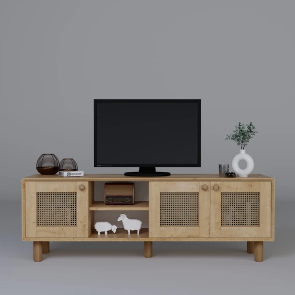 Midoser Bohem Serisi Natura Ceviz-Meşe Pvc Hasır Desen Tv Ünitesi - 5