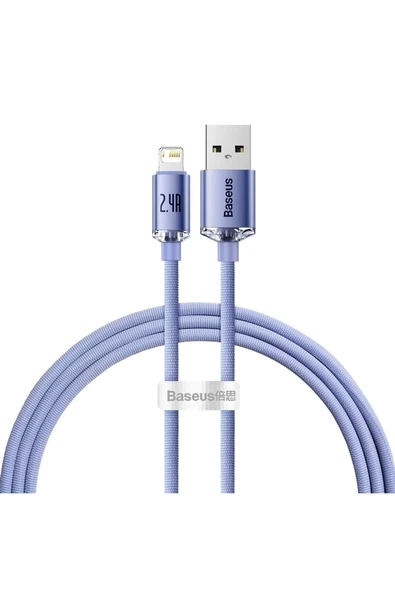 Baseus Crystal Shine 2.4A 1.2 M Lightning Şarj Kablosu Mor